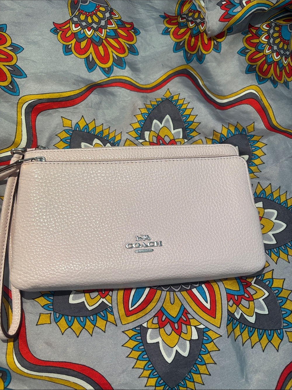 COACH Pebbled Leather Wristlet in Light Pink
